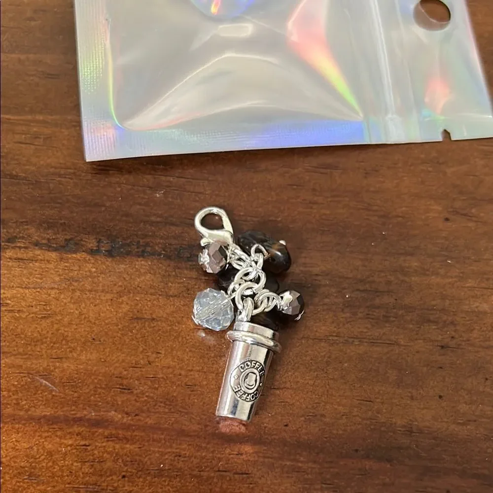 Silver Coffee Cup Charm with Crystals new